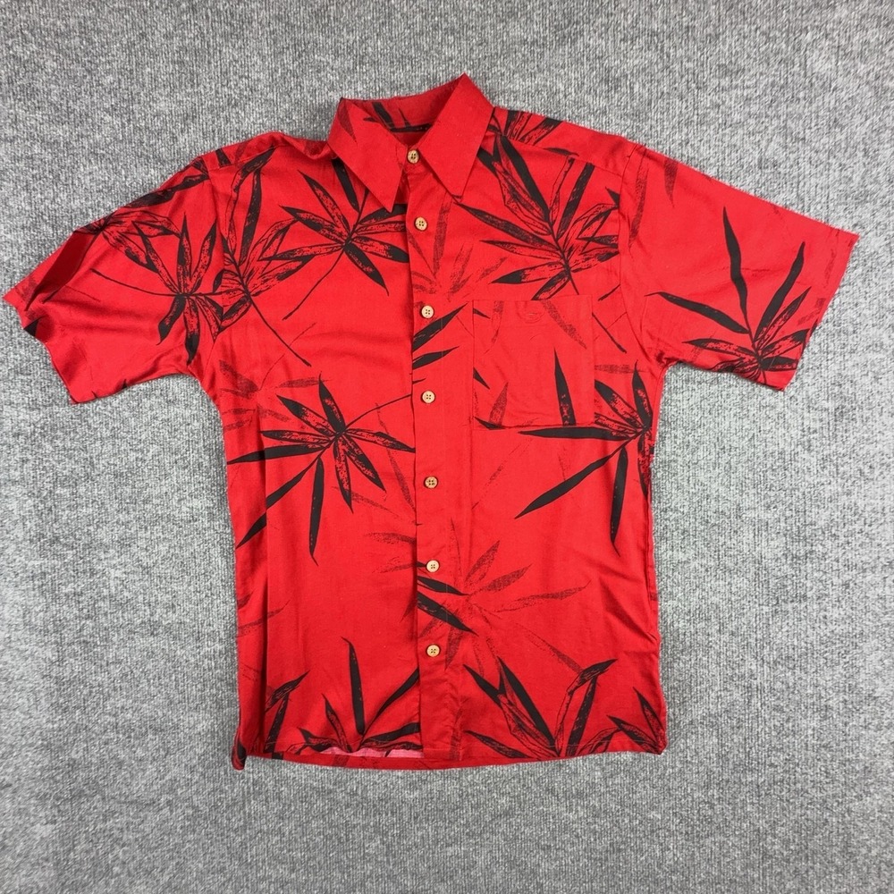 Puritan Shirt Mens Small Red Hawaiian Aloha Floral Rayon Short Sleeve Button Up